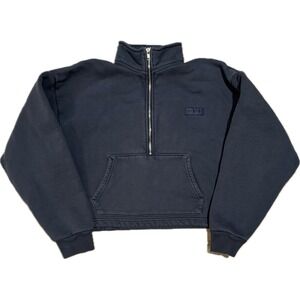 Set Active Half Zip Sweatshirt Womens Small Blue Cropped Pullover Cotton USA